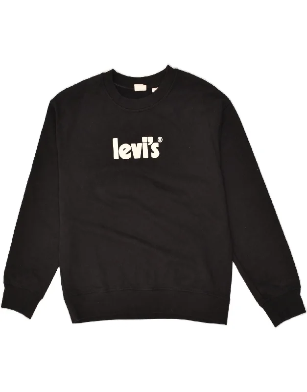LEVI'S Womens Graphic Sweatshirt Jumper UK 10 Small Black Cotton Hoodie with Zipper Placket Modern Functional LEVI'S Womens Graphic Sweatshirt Jumper UK 10 Small Black Cotton Hoodie with Zipper Placket Modern Functional