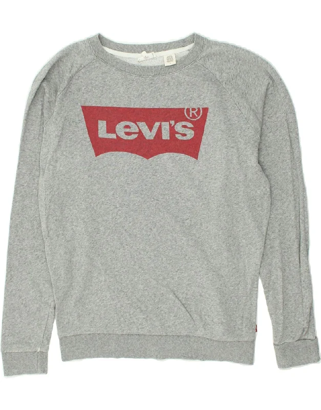 LEVI'S Womens Graphic Sweatshirt Jumper UK 14 Medium Grey Hoodie with Metallic Shiny Futuristic LEVI'S Womens Graphic Sweatshirt Jumper UK 14 Medium Grey Hoodie with Metallic Shiny Futuristic