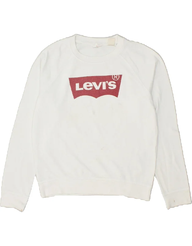 LEVI'S Womens Graphic Sweatshirt Jumper UK 14 Medium White Cotton Hoodie with Monochrome Minimalist Simple LEVI'S Womens Graphic Sweatshirt Jumper UK 14 Medium White Cotton Hoodie with Monochrome Minimalist Simple