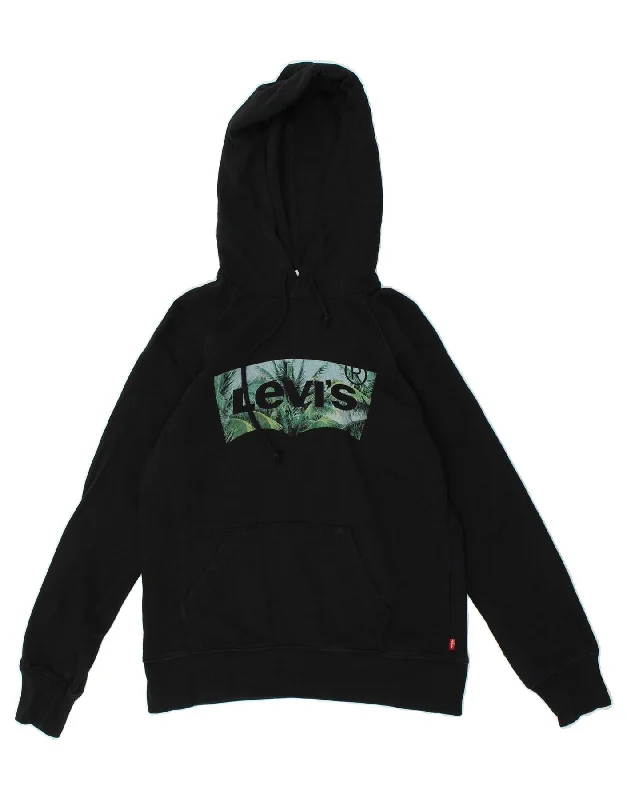 LEVI'S Womens Loose Fit Graphic Hoodie Jumper UK 2 2XS Black Cotton Hoodie with Embroidery Detailed Premium LEVI'S Womens Loose Fit Graphic Hoodie Jumper UK 2 2XS Black Cotton Hoodie with Embroidery Detailed Premium