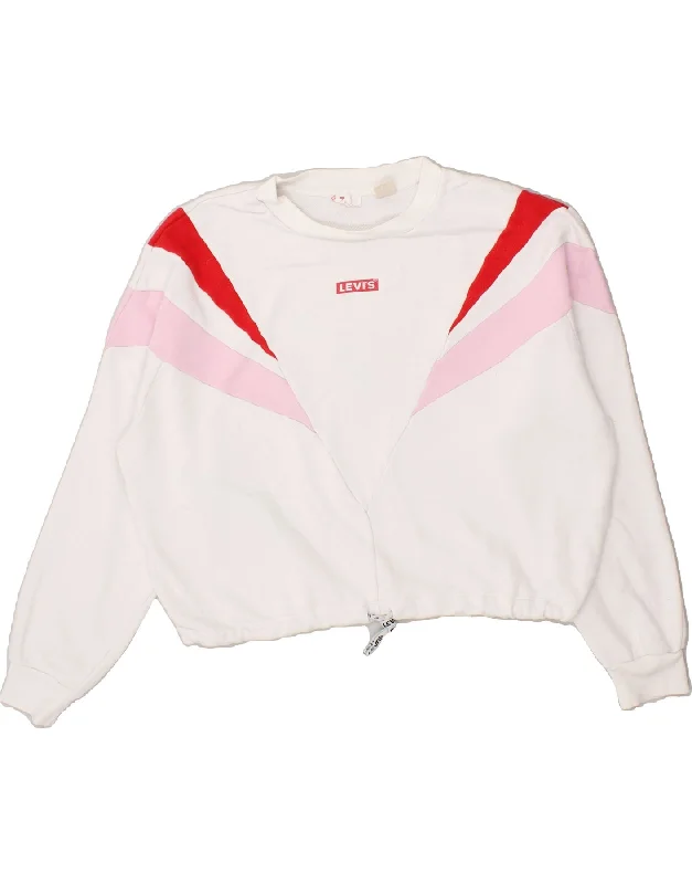 LEVI'S Womens Oversized Crop Sweatshirt Jumper UK 16 Large White Hoodie with Velcro Closure Adjustable Secure LEVI'S Womens Oversized Crop Sweatshirt Jumper UK 16 Large White Hoodie with Velcro Closure Adjustable Secure