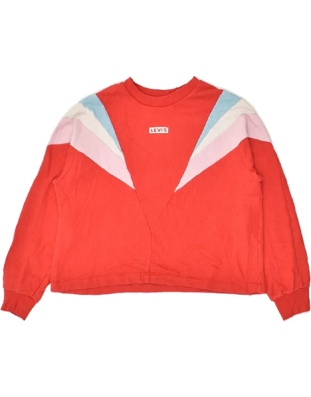 LEVI'S Womens Oversized Crop Sweatshirt Jumper UK 6 XS Red Colourblock Hoodie with High Neck Warm Protective LEVI'S Womens Oversized Crop Sweatshirt Jumper UK 6 XS Red Colourblock Hoodie with High Neck Warm Protective