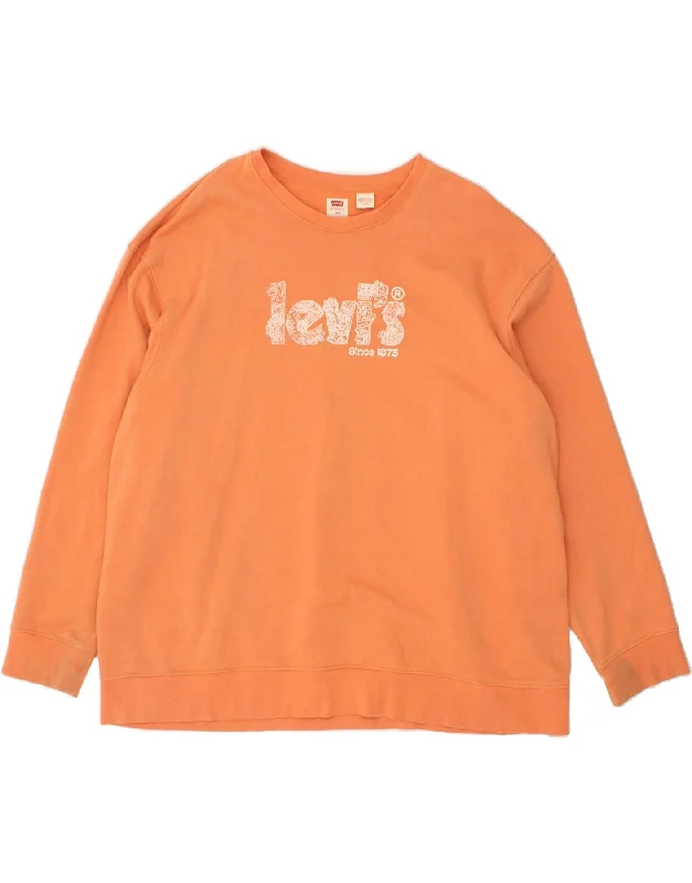 LEVI'S Womens Relaxed Fit Graphic Sweatshirt Jumper UK 20 2XL Orange Hoodie with Tied Waist Feminine Flattering LEVI'S Womens Relaxed Fit Graphic Sweatshirt Jumper UK 20 2XL Orange Hoodie with Tied Waist Feminine Flattering