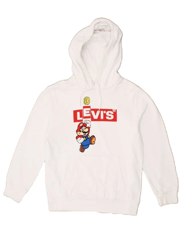 LEVI'S Womens Super Mario Graphic Hoodie Jumper UK 6 XS White Cotton Hoodie with Hem Lace Feminine Delicate LEVI'S Womens Super Mario Graphic Hoodie Jumper UK 6 XS White Cotton Hoodie with Hem Lace Feminine Delicate
