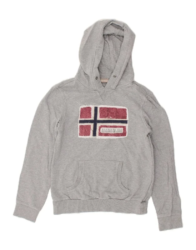 NAPAPIJRI Womens Graphic Hoodie Jumper UK 4 XS Grey Cotton Hoodie with Cropped Fit Short Trendy NAPAPIJRI Womens Graphic Hoodie Jumper UK 4 XS Grey Cotton Hoodie with Cropped Fit Short Trendy