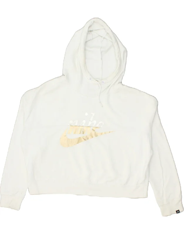 NIKE Womens Graphic Crop Hoodie Jumper UK 14 Medium White Cotton Hoodie with Hood Adjustable Protection NIKE Womens Graphic Crop Hoodie Jumper UK 14 Medium White Cotton Hoodie with Hood Adjustable Protection