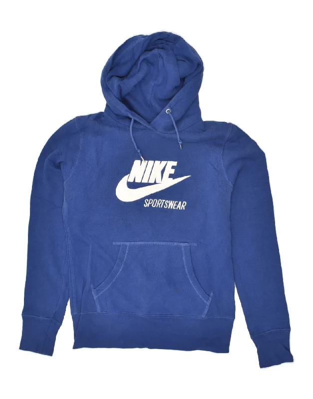 NIKE Womens Graphic Hoodie Jumper UK 10 Small Blue Cotton Hoodie with Mesh Breathable Sporty NIKE Womens Graphic Hoodie Jumper UK 10 Small Blue Cotton Hoodie with Mesh Breathable Sporty