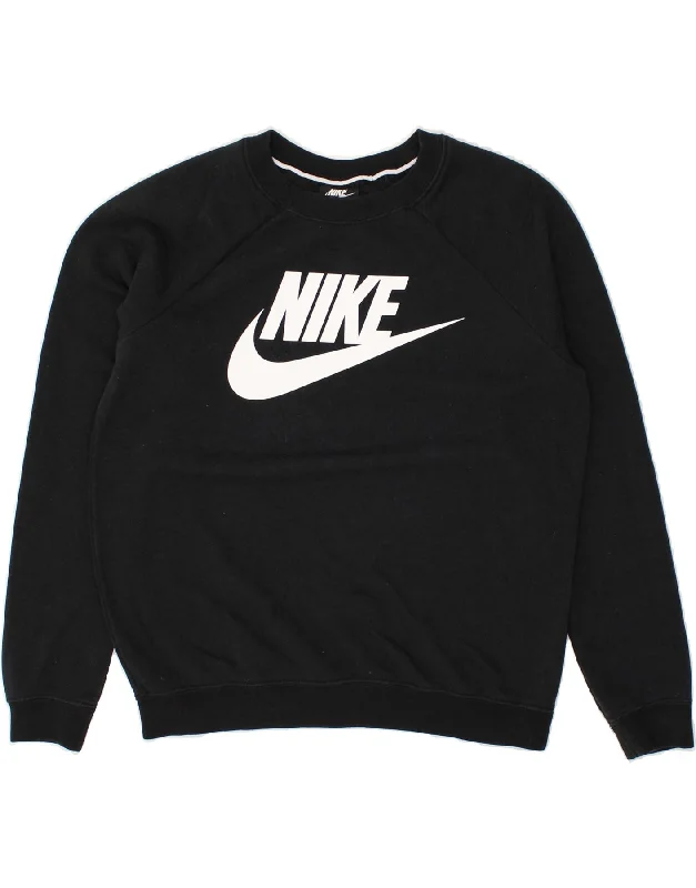 NIKE Womens Graphic Sweatshirt Jumper UK 10 Small Black Hoodie with Set-In Sleeves Structured Classic