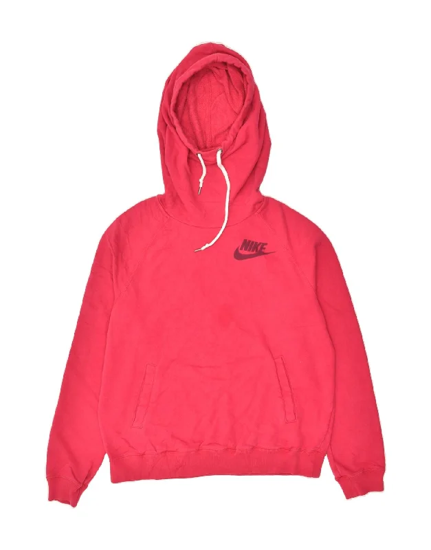 NIKE Womens Hoodie Jumper UK 16 Large Pink Cotton Hoodie with Emblem Brand Identity