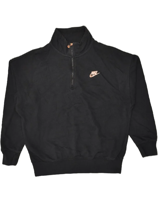 NIKE Womens Oversized Graphic Zip Neck Sweatshirt Jumper UK 6 XS Black Hoodie with Button Placket Classic Preppy NIKE Womens Oversized Graphic Zip Neck Sweatshirt Jumper UK 6 XS Black Hoodie with Button Placket Classic Preppy