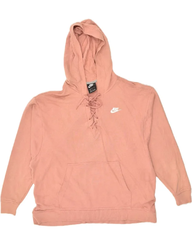 NIKE Womens Oversized Hoodie Jumper UK 16 Large Beige Cotton Hoodie with Turtle Neck Cozy Winter NIKE Womens Oversized Hoodie Jumper UK 16 Large Beige Cotton Hoodie with Turtle Neck Cozy Winter
