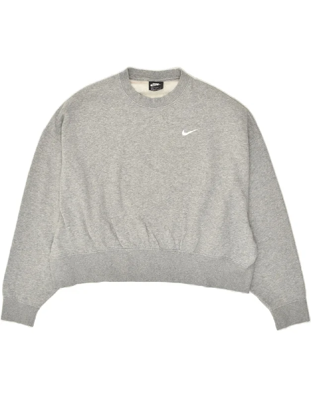 NIKE Womens Oversized Sweatshirt Jumper UK 14 Medium Grey Cotton Hoodie with Sequins Glamorous Eye-catching NIKE Womens Oversized Sweatshirt Jumper UK 14 Medium Grey Cotton Hoodie with Sequins Glamorous Eye-catching