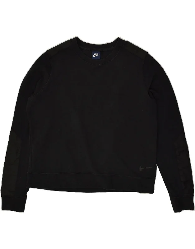 NIKE Womens Sweatshirt Jumper UK 18 XL Black Cotton Hoodie with Hem Frayed Vintage Worn NIKE Womens Sweatshirt Jumper UK 18 XL Black Cotton Hoodie with Hem Frayed Vintage Worn