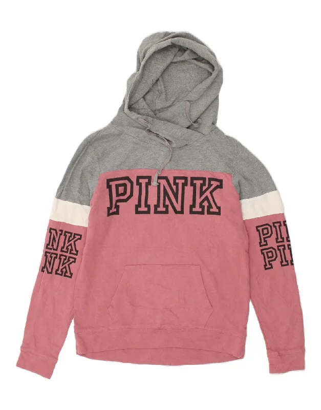 PINK Womens Graphic Hoodie Jumper UK 6 XS Pink Colourblock Cotton Hoodie with Sequins Glamorous Eye-catching PINK Womens Graphic Hoodie Jumper UK 6 XS Pink Colourblock Cotton Hoodie with Sequins Glamorous Eye-catching