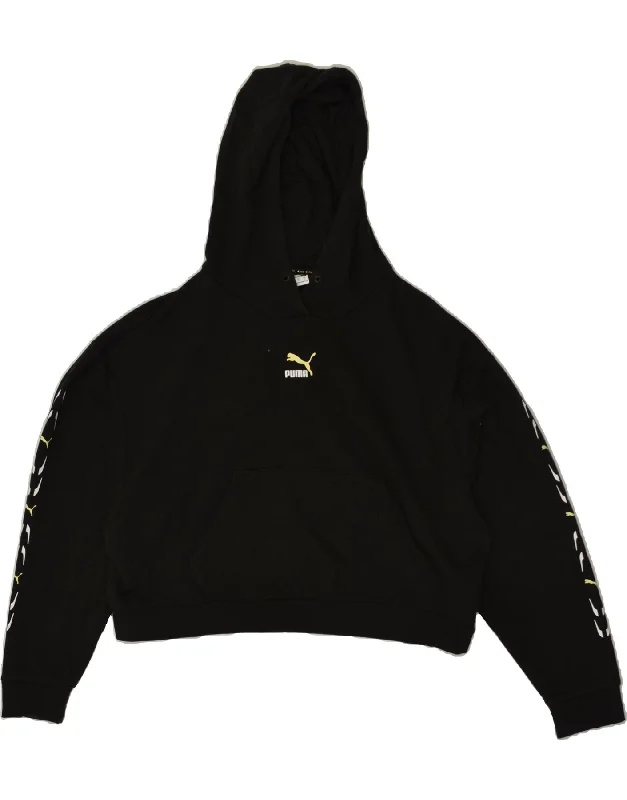 PUMA Womens Crop Graphic Hoodie Jumper UK 16 Large Black Cotton Hoodie with Oversized Fit Loose Comfortable PUMA Womens Crop Graphic Hoodie Jumper UK 16 Large Black Cotton Hoodie with Oversized Fit Loose Comfortable
