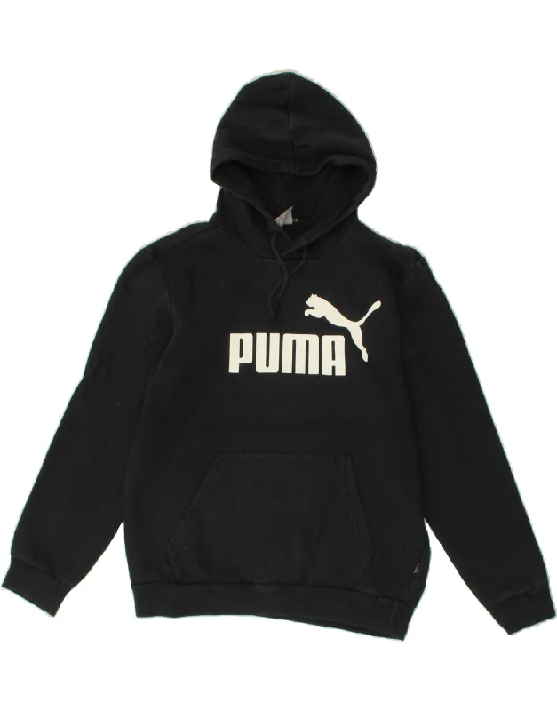 PUMA Womens Graphic Hoodie Jumper UK 10 Small Black Polyester Hoodie with Drawstring Waist Adjustable Fitted PUMA Womens Graphic Hoodie Jumper UK 10 Small Black Polyester Hoodie with Drawstring Waist Adjustable Fitted