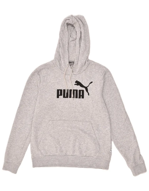 PUMA Womens Graphic Hoodie Jumper UK 14 Large Grey Cotton Hoodie with Exposed Zipper Edgy Industrial PUMA Womens Graphic Hoodie Jumper UK 14 Large Grey Cotton Hoodie with Exposed Zipper Edgy Industrial