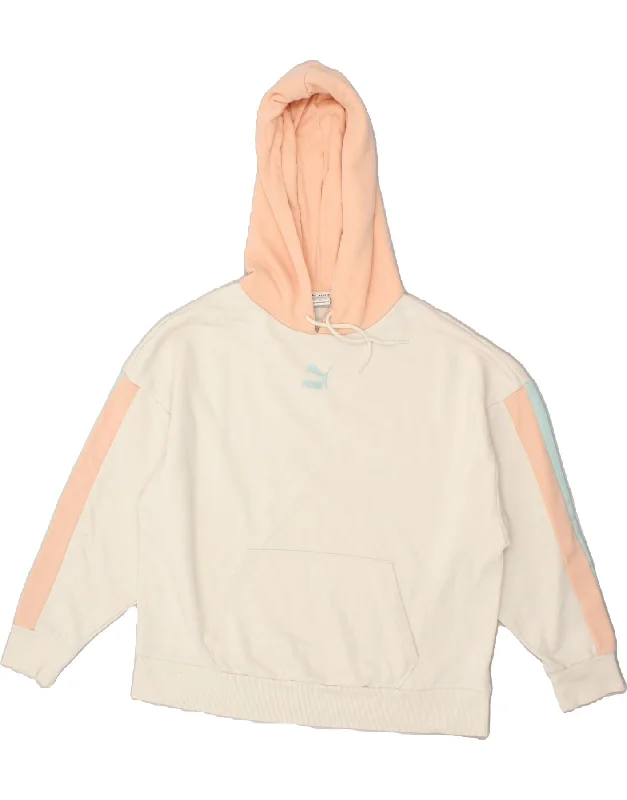 PUMA Womens Graphic Hoodie Jumper UK 16 Large Off White Colourblock Cotton Hoodie Dress Longline Feminine PUMA Womens Graphic Hoodie Jumper UK 16 Large Off White Colourblock Cotton Hoodie Dress Longline Feminine