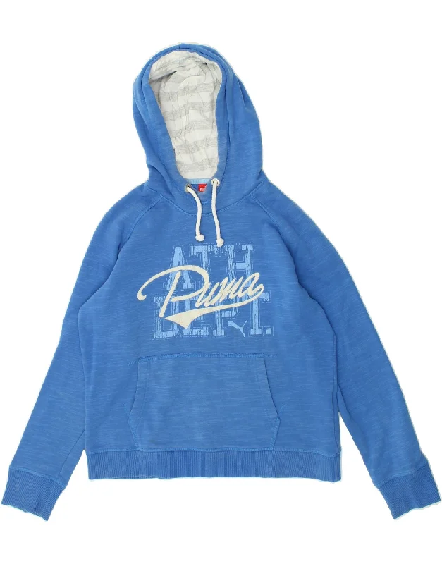 PUMA Womens Graphic Hoodie Jumper UK 18 XL Blue Cotton Hoodie with Oversized Fit Loose Comfortable PUMA Womens Graphic Hoodie Jumper UK 18 XL Blue Cotton Hoodie with Oversized Fit Loose Comfortable
