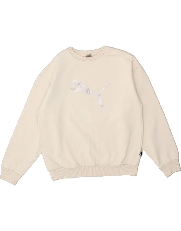 PUMA Womens Graphic Sweatshirt Jumper UK 14 Medium Beige Cotton Hoodie with Drawstring Waist Adjustable Fitted PUMA Womens Graphic Sweatshirt Jumper UK 14 Medium Beige Cotton Hoodie with Drawstring Waist Adjustable Fitted
