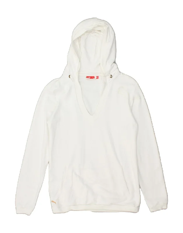 PUMA Womens Hoodie Jumper UK 14 Large White Cotton Hoodie with Full-Zip Functional Layering PUMA Womens Hoodie Jumper UK 14 Large White Cotton Hoodie with Full-Zip Functional Layering