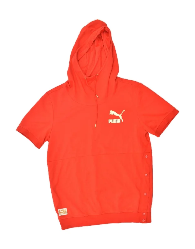 PUMA Womens Longline Short Sleeve Hoodie Jumper UK 16 Large Red Cotton Hoodie with Longline Fit Extended Stylish PUMA Womens Longline Short Sleeve Hoodie Jumper UK 16 Large Red Cotton Hoodie with Longline Fit Extended Stylish