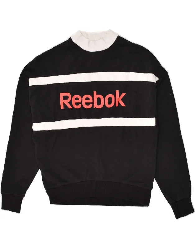 REEBOK Womens Graphic Sweatshirt Jumper UK 4/6 XS Black Colourblock Cotton Hoodie Sweatshirt Pullover REEBOK Womens Graphic Sweatshirt Jumper UK 4/6 XS Black Colourblock Cotton Hoodie Sweatshirt Pullover