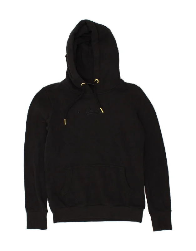 SUPERDRY Womens Graphic Hoodie Jumper UK 10 Small Black Cotton Hoodie Dress Longline Feminine SUPERDRY Womens Graphic Hoodie Jumper UK 10 Small Black Cotton Hoodie Dress Longline Feminine