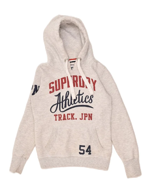 SUPERDRY Womens Graphic Hoodie Jumper UK 10 Small Grey Cotton Hoodie with Tied Waist Feminine Flattering SUPERDRY Womens Graphic Hoodie Jumper UK 10 Small Grey Cotton Hoodie with Tied Waist Feminine Flattering