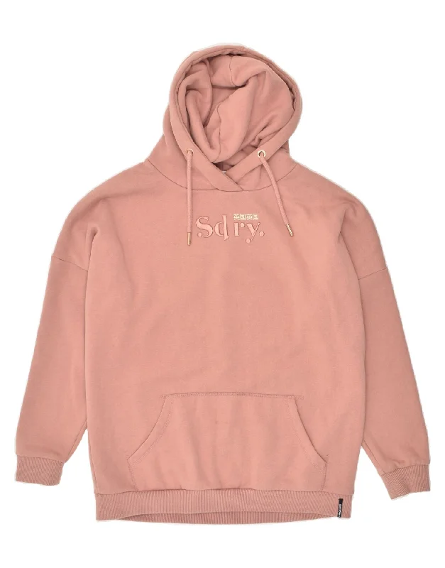 SUPERDRY Womens Graphic Hoodie Jumper UK 12 Medium Pink Cotton Hoodie with Turtle Neck Cozy Winter SUPERDRY Womens Graphic Hoodie Jumper UK 12 Medium Pink Cotton Hoodie with Turtle Neck Cozy Winter