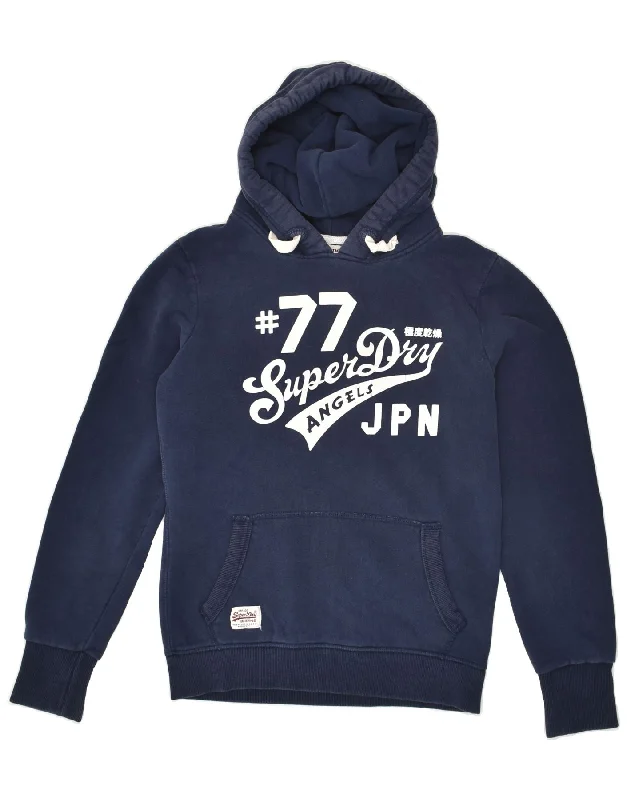 SUPERDRY Womens Graphic Hoodie Jumper UK 14 Large Navy Blue Cotton Hoodie with Crew Neck Simple Timeless SUPERDRY Womens Graphic Hoodie Jumper UK 14 Large Navy Blue Cotton Hoodie with Crew Neck Simple Timeless