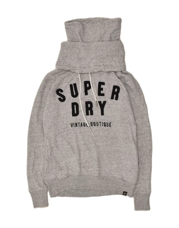 SUPERDRY Womens Graphic Roll Neck Hoodie Jumper UK 14 Medium Grey Cotton Hoodie with Drop Shoulder Relaxed Streetwear SUPERDRY Womens Graphic Roll Neck Hoodie Jumper UK 14 Medium Grey Cotton Hoodie with Drop Shoulder Relaxed Streetwear