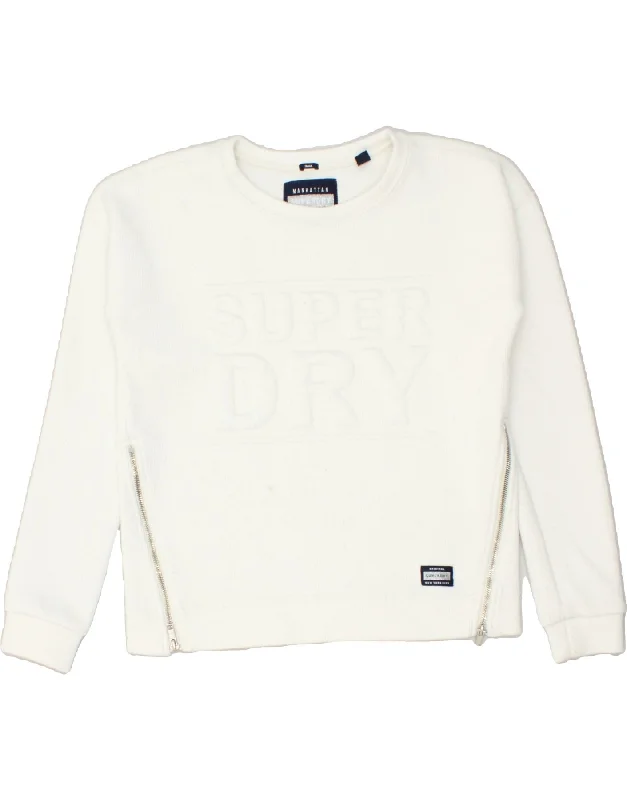 SUPERDRY Womens Graphic Sweatshirt Jumper UK 10 Small White Cotton Hoodie with Fur Luxurious Winter SUPERDRY Womens Graphic Sweatshirt Jumper UK 10 Small White Cotton Hoodie with Fur Luxurious Winter