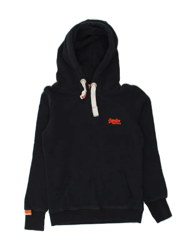 SUPERDRY Womens Hoodie Jumper UK 10 Small Navy Blue Cotton Hoodie with Half-Zip Sporty Casual SUPERDRY Womens Hoodie Jumper UK 10 Small Navy Blue Cotton Hoodie with Half-Zip Sporty Casual