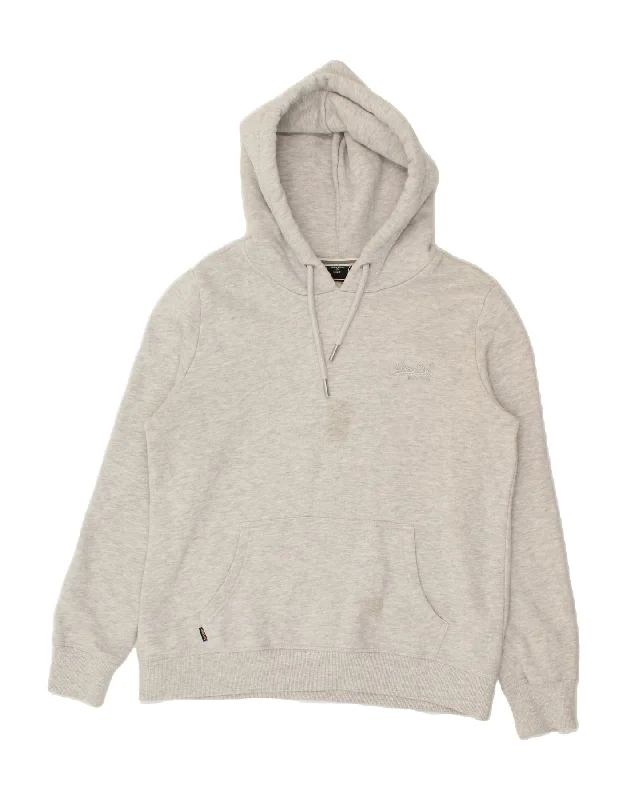 SUPERDRY Womens Hoodie Jumper UK 14 Medium Grey Cotton Hoodie with Elastic Cuffs Stretchable Comfortable SUPERDRY Womens Hoodie Jumper UK 14 Medium Grey Cotton Hoodie with Elastic Cuffs Stretchable Comfortable