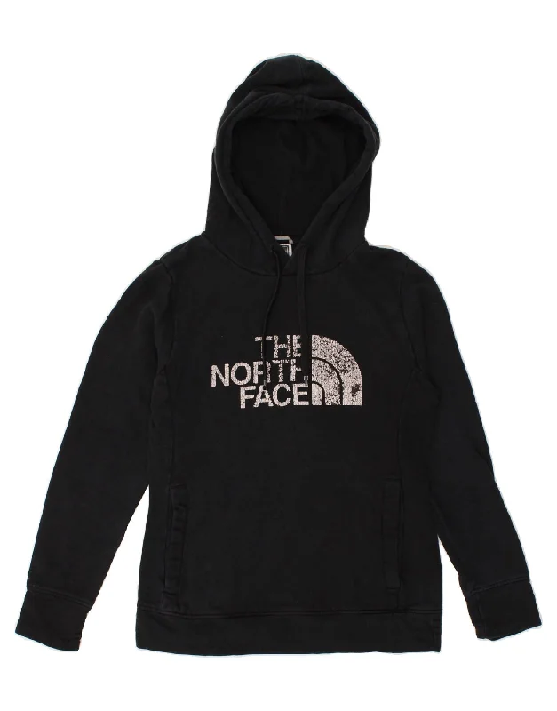 THE NORTH FACE Womens Graphic Hoodie Jumper UK 10 Small Black Cotton Hoodie with Side Slits Relaxed Casual