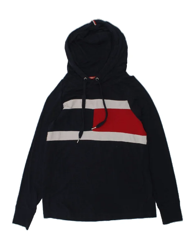 TOMMY HILFIGER Womens Graphic Hoodie Jumper UK 6 XS Navy Blue Colourblock Hoodie with Ribbed Cuffs Snug Fit Comfort TOMMY HILFIGER Womens Graphic Hoodie Jumper UK 6 XS Navy Blue Colourblock Hoodie with Ribbed Cuffs Snug Fit Comfort