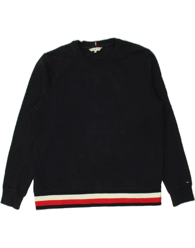 TOMMY HILFIGER Womens Oversized Sweatshirt Jumper UK 10 Small Navy Blue Hoodie with Gradient Ombre Colorful TOMMY HILFIGER Womens Oversized Sweatshirt Jumper UK 10 Small Navy Blue Hoodie with Gradient Ombre Colorful
