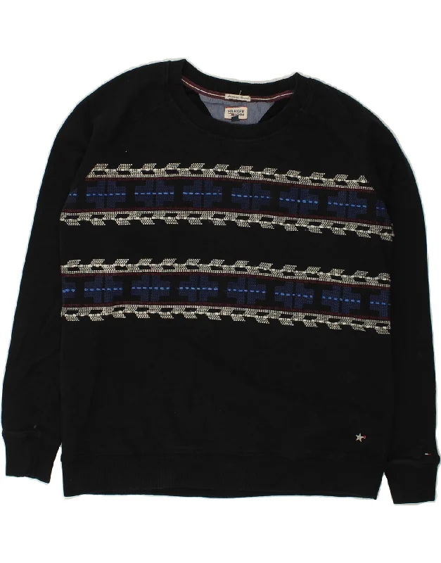TOMMY HILFIGER Womens Sweatshirt Jumper UK 16 Large Black Striped Hoodie with Double Zipper Versatile Adjustable TOMMY HILFIGER Womens Sweatshirt Jumper UK 16 Large Black Striped Hoodie with Double Zipper Versatile Adjustable