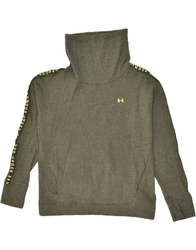 UNDER ARMOUR Womens Cowl Neck Sweatshirt Jumper UK 16 Large Khaki Flecked Hoodie with Front Slit Layering Stylish UNDER ARMOUR Womens Cowl Neck Sweatshirt Jumper UK 16 Large Khaki Flecked Hoodie with Front Slit Layering Stylish
