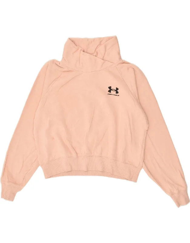 UNDER ARMOUR Womens Crop Sweatshirt Jumper UK 10 Small Pink Cotton Hoodie with Hem Fringe Bohemian Relaxed UNDER ARMOUR Womens Crop Sweatshirt Jumper UK 10 Small Pink Cotton Hoodie with Hem Fringe Bohemian Relaxed