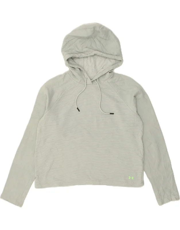 UNDER ARMOUR Womens Graphic Hoodie Jumper UK 10 Small Grey Cotton Hoodie with Tie-Dye Psychedelic Retro