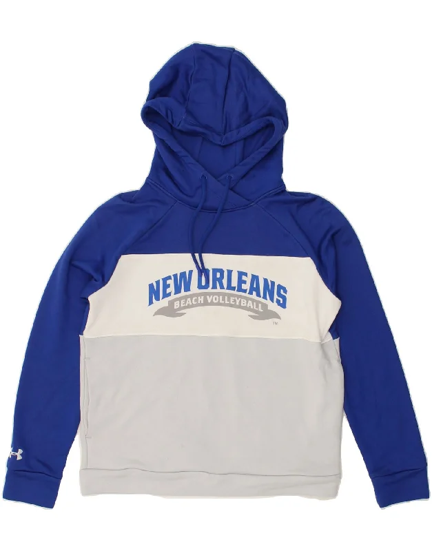 UNDER ARMOUR Womens Graphic Hoodie Jumper UK 14 Medium Blue Colourblock Hoodie with Button Placket Classic Preppy UNDER ARMOUR Womens Graphic Hoodie Jumper UK 14 Medium Blue Colourblock Hoodie with Button Placket Classic Preppy