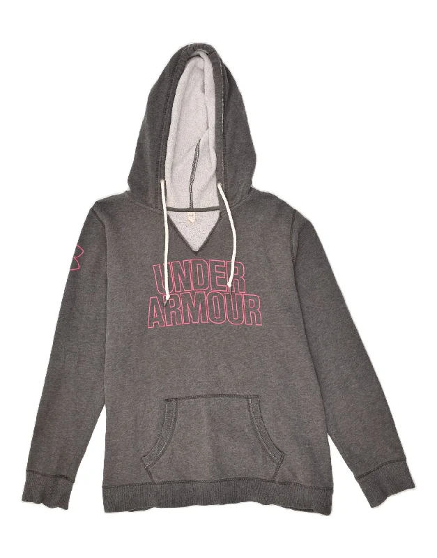 UNDER ARMOUR Womens Graphic Hoodie Jumper UK 14 Medium Grey Hoodie with Drawstring Waist Adjustable Fitted UNDER ARMOUR Womens Graphic Hoodie Jumper UK 14 Medium Grey Hoodie with Drawstring Waist Adjustable Fitted