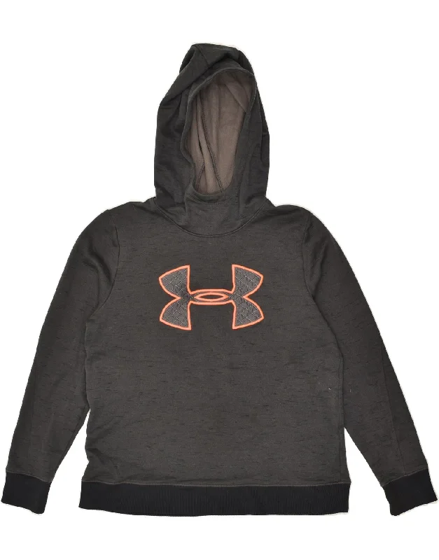UNDER ARMOUR Womens Graphic Hoodie Jumper UK 16 Large Grey Flecked Hoodie with Hem Applique Textured Unique UNDER ARMOUR Womens Graphic Hoodie Jumper UK 16 Large Grey Flecked Hoodie with Hem Applique Textured Unique