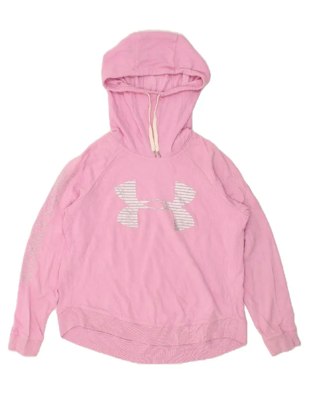 UNDER ARMOUR Womens Graphic Hoodie Jumper UK 16 Large Pink Cotton Hoodie with High Neck Warm Protective UNDER ARMOUR Womens Graphic Hoodie Jumper UK 16 Large Pink Cotton Hoodie with High Neck Warm Protective
