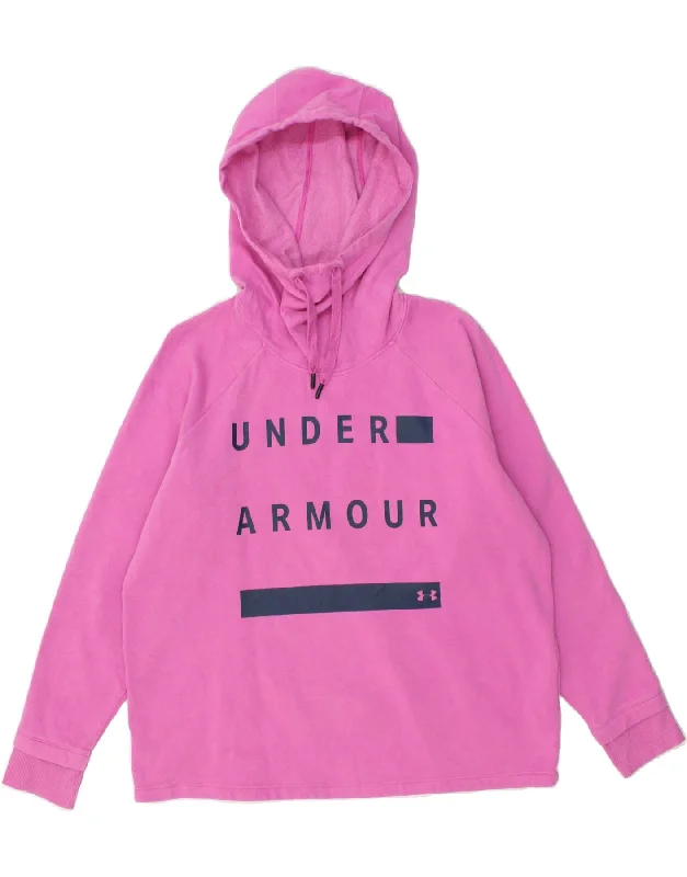 UNDER ARMOUR Womens Graphic Hoodie Jumper UK 16 Large Pink Cotton Hoodie with Snap Buttons Easy Quick UNDER ARMOUR Womens Graphic Hoodie Jumper UK 16 Large Pink Cotton Hoodie with Snap Buttons Easy Quick