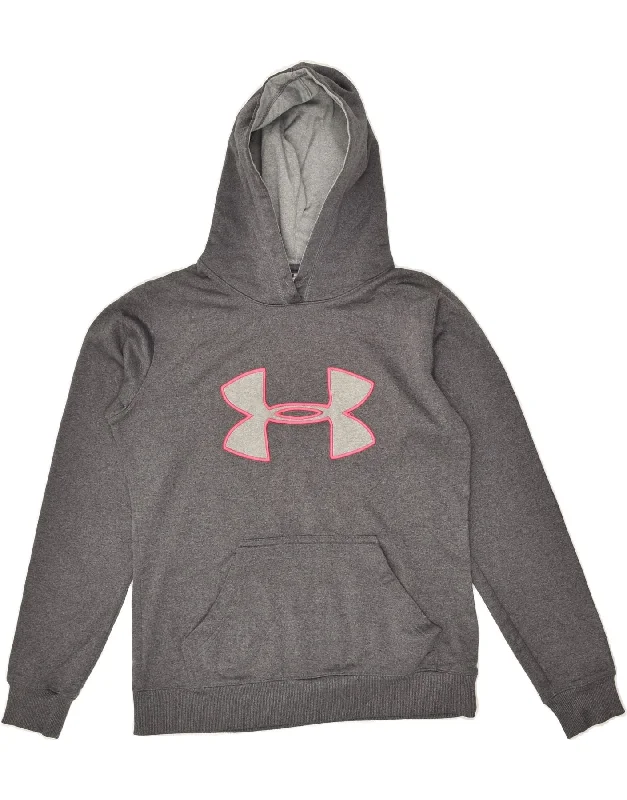 UNDER ARMOUR Womens Graphic Hoodie Jumper UK 6 XS Grey Polyester Hoodie with Hem Raw Edge Edgy Unfinished UNDER ARMOUR Womens Graphic Hoodie Jumper UK 6 XS Grey Polyester Hoodie with Hem Raw Edge Edgy Unfinished