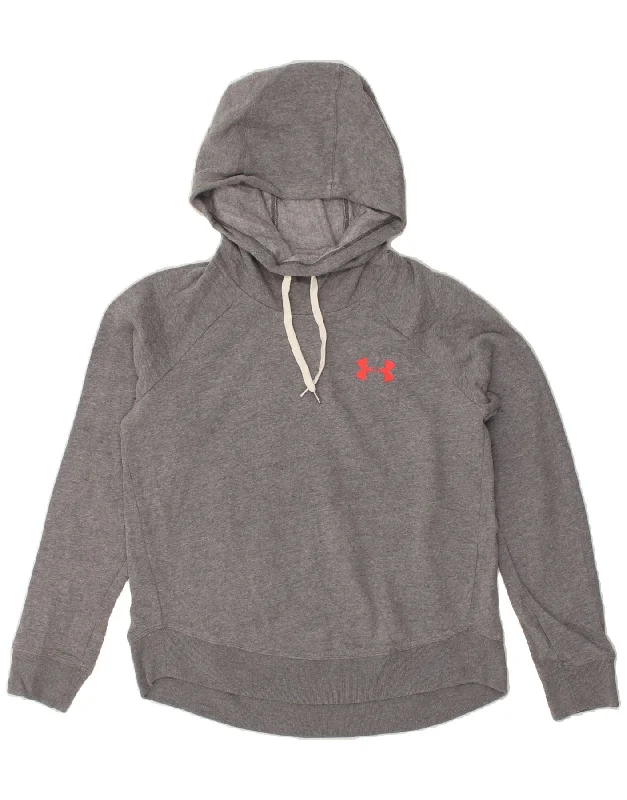 UNDER ARMOUR Womens Hoodie Jumper UK 10 Small Grey Hoodie with Hem Raw Edge Edgy Unfinished UNDER ARMOUR Womens Hoodie Jumper UK 10 Small Grey Hoodie with Hem Raw Edge Edgy Unfinished