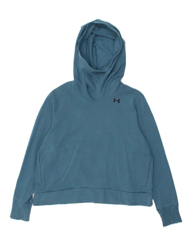 UNDER ARMOUR Womens Hoodie Jumper UK 16 Large Blue Hoodie with Side Slits Relaxed Casual UNDER ARMOUR Womens Hoodie Jumper UK 16 Large Blue Hoodie with Side Slits Relaxed Casual